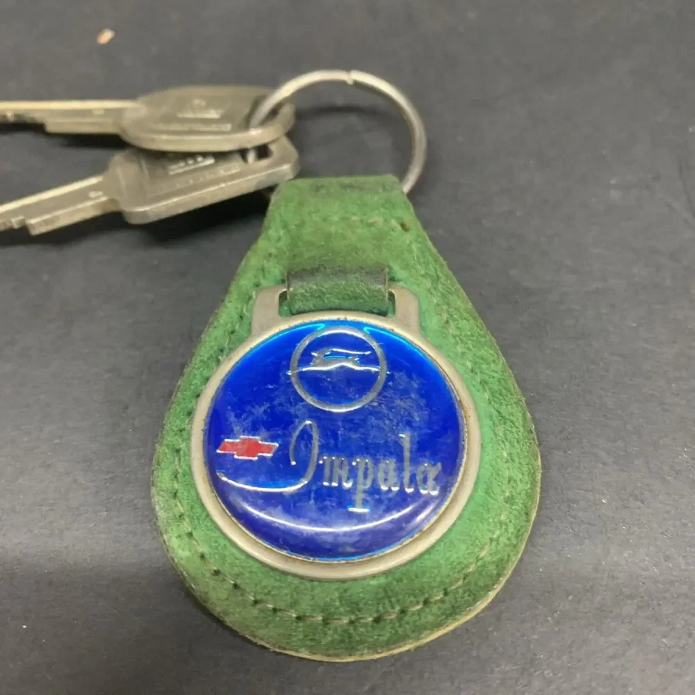 Vintage 70’s/80’s Chevy Impala Green Suede Faux Leather Keychain / Key Ring